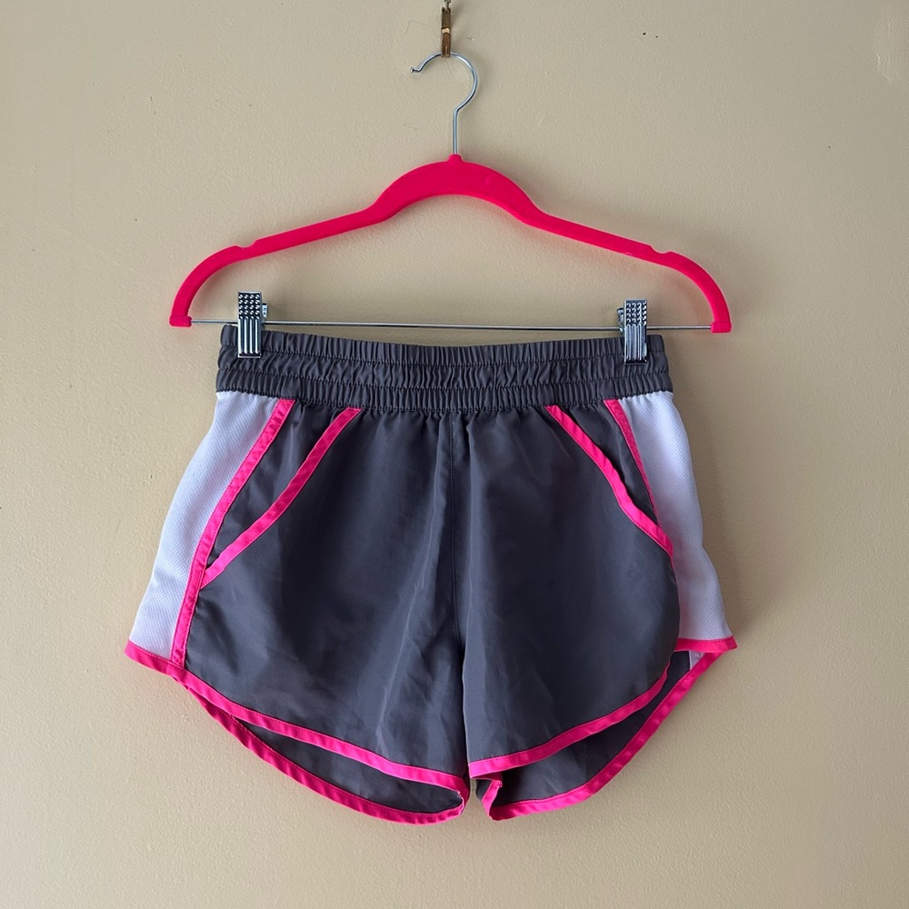 Gray & Pink Athletic Running Shorts | Elastic Waist